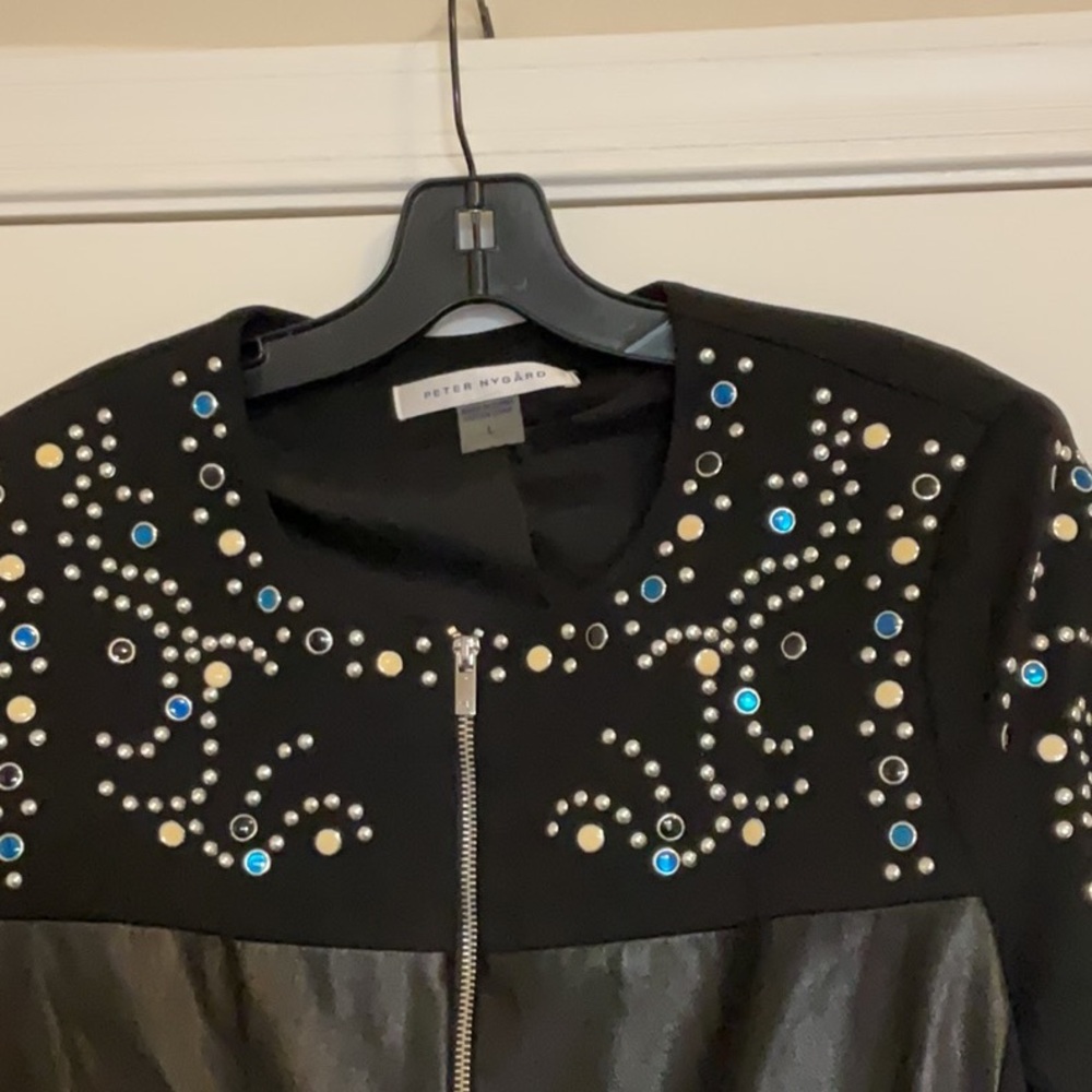 Peter Nygard new Black faux leather & fabrics Jacket,front Zip & pockets Size XL
